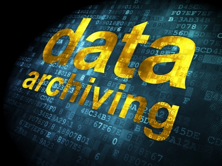 Data concept  pixelated words Data Archiving on digital background, 3d renderの写真素材