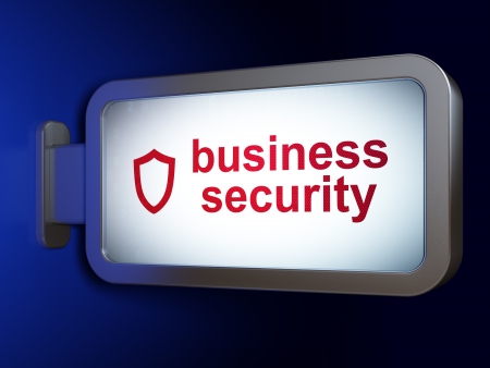Protection concept  Business Security and Contoured Shield on advertising billboard background, 3d renderの写真素材