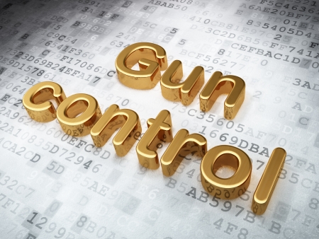 Privacy concept  Golden Gun Control on digital background, 3d renderの写真素材
