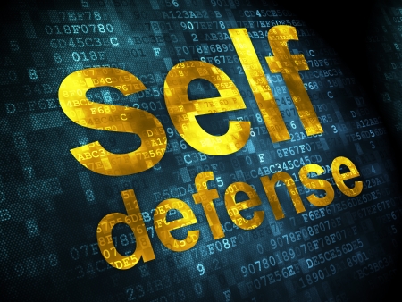 Safety concept  pixelated words Self Defense on digital background, 3d renderの写真素材