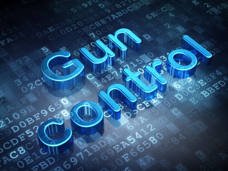 Security concept  Blue Gun Control on digital background, 3d renderの写真素材