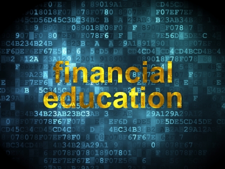 Education concept: pixelated words Financial Education on digital background, 3d renderの写真素材