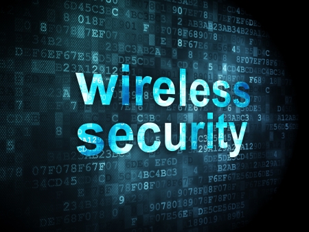 Security concept: pixelated words Wireless Security on digital background, 3d renderの写真素材