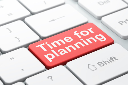 Timeline concept: computer keyboard with word Time for Planning, selected focus on enter button background, 3d renderの写真素材