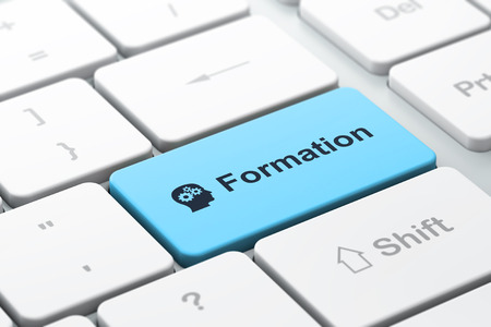 Education concept: computer keyboard with Head With Gears icon and word Formation, selected focus on enter button, 3d renderの写真素材