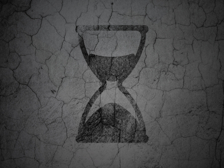 Time concept: Black Hourglass on grunge textured concrete wall background, 3d renderの写真素材