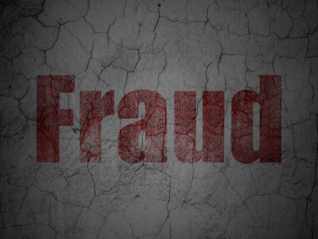 Security concept: Red Fraud on grunge textured concrete wall background, 3d renderの写真素材