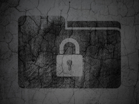 Finance concept: Black Folder With Lock on grunge textured concrete wall background, 3d renderの写真素材