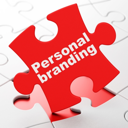 Marketing concept: Personal Branding on Red puzzle pieces background, 3d renderの写真素材