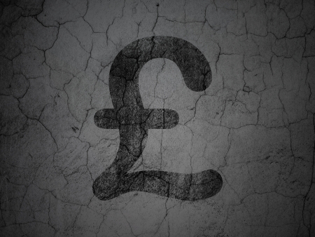 Currency concept: Black Pound on grunge textured concrete wall background, 3d renderの写真素材