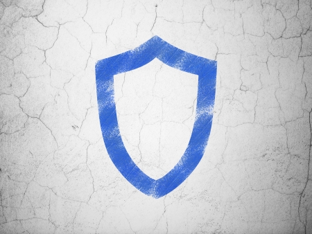 Protection concept: Blue Contoured Shield on textured concrete wall background, 3d renderの写真素材