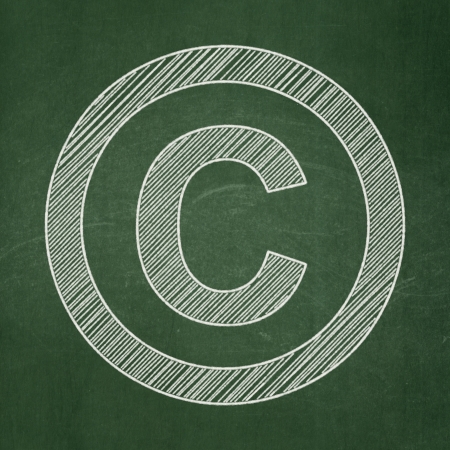 Law concept: Copyright icon on Green chalkboard background, 3d renderの写真素材