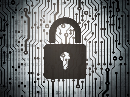 Safety concept: circuit board with  Closed Padlock icon, 3d renderの写真素材
