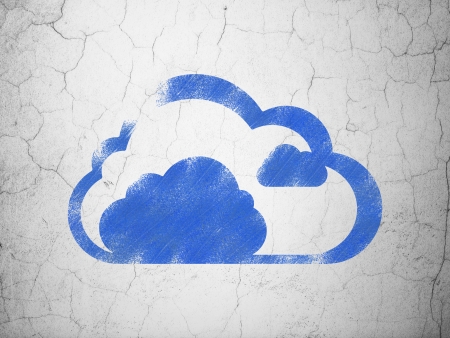 Cloud networking concept: Blue Cloud on textured concrete wall background, 3d renderの写真素材