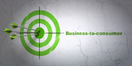 Success business concept: arrows hitting the center of target, Green Business-to-consumer on wall...