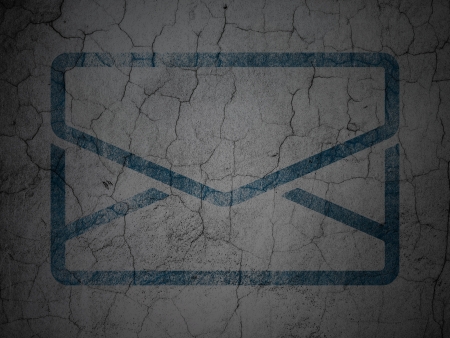 Business concept: Blue Email on grunge textured concrete wall background, 3d renderの写真素材