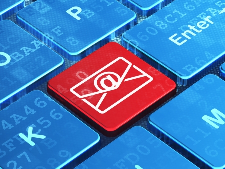 Business concept: computer keyboard with Email icon on enter button background, 3d renderの写真素材