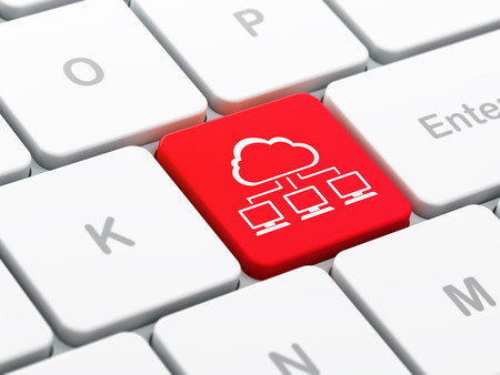 Cloud computing concept: computer keyboard with Cloud Network icon on enter button background, selected focus, 3d renderの写真素材