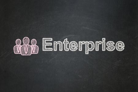 Business concept: Business People icon and text Enterprise on Black chalkboard background, 3d render