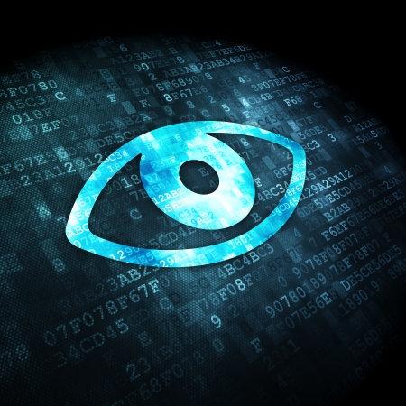 Protection concept: pixelated Eye icon on digital background, 3d renderの写真素材