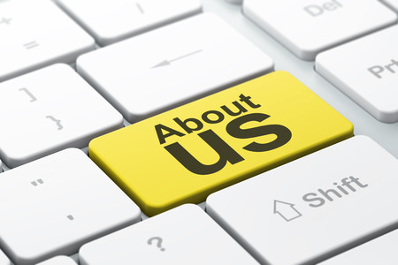 Marketing concept: computer keyboard with word About Us, selected focus on enter button background, 3d renderの写真素材