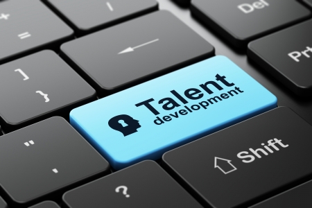Education concept: computer keyboard with Head With Keyhole icon and word Talent Development, selected focus on enter button, 3d renderの写真素材