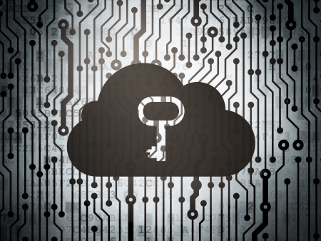 Cloud computing concept: circuit board with  Cloud With Key icon, 3d renderの写真素材