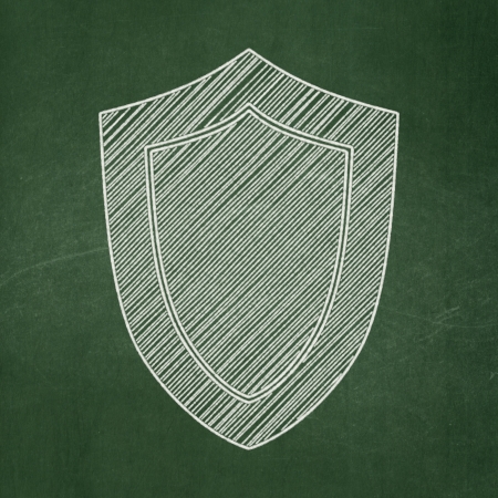 Protection concept: Shield icon on Green chalkboard background, 3d renderの写真素材