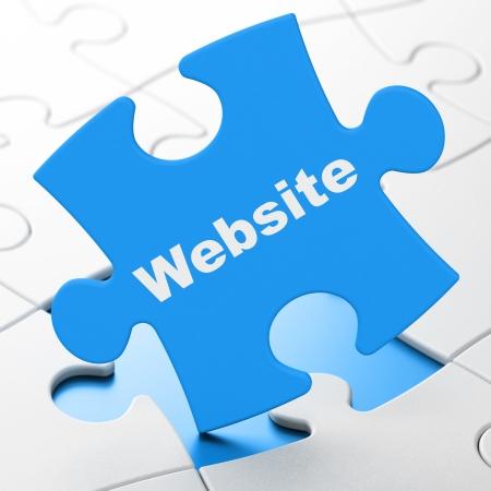 Web development concept: Website on Blue puzzle pieces background, 3d renderの写真素材