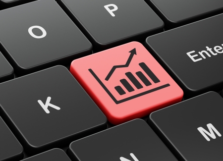 Business concept: computer keyboard with Growth Graph icon on enter button background, 3d renderの写真素材