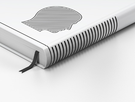 Data concept: closed book with Black Head icon on floor, white , 3d renderの写真素材