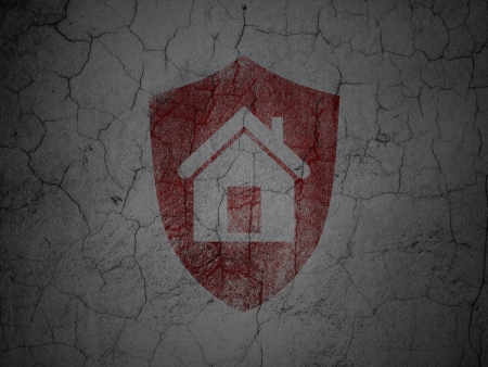 Safety concept: Red Shield on grunge textured concrete wall background, 3d renderの写真素材
