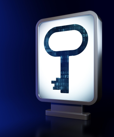 Security concept: Key on advertising billboard background, 3d renderの写真素材