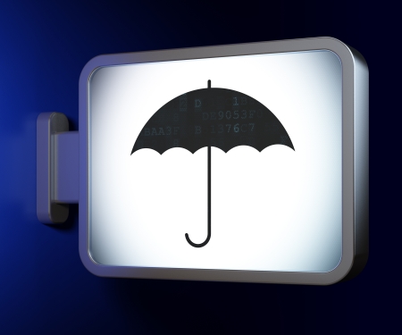 Security concept: Umbrella on advertising billboard background, 3d renderの写真素材