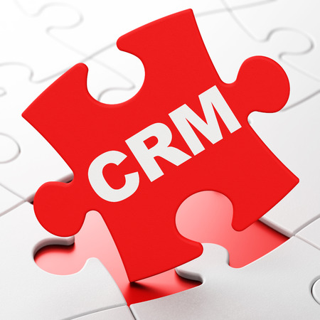 Business concept: CRM on Red puzzle pieces , 3d renderの写真素材