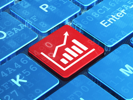 Marketing concept: computer keyboard with Growth Graph icon on enter button background, 3d renderの写真素材