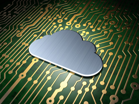 Cloud networking concept: circuit board with Cloud icon, 3d renderの写真素材