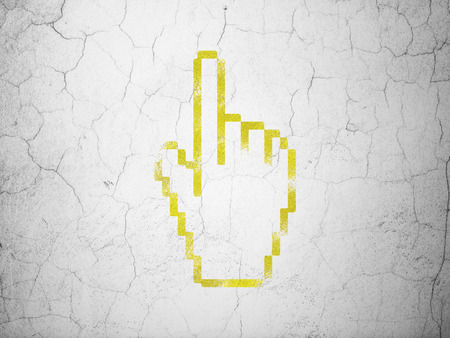 Web design concept: Yellow Mouse Cursor on textured concrete wall background, 3d renderの写真素材