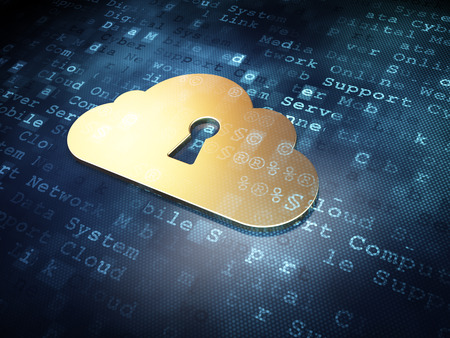 Cloud technology concept: Golden Cloud With Keyhole on digital background, 3d renderの写真素材