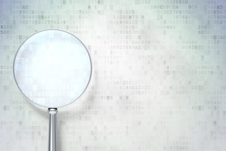 Magnifying optical glass with  icon on digital , empty copyspace for card, text, advertising, 3d renderの写真素材