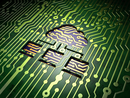 Cloud technology concept: circuit board with Cloud Network icon, 3d renderの写真素材