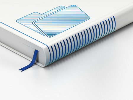 Finance concept: closed book with Blue Folder icon on floor, white background, 3d renderの写真素材