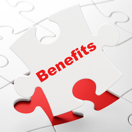 Business concept: Benefits on White puzzle pieces background, 3d renderの写真素材