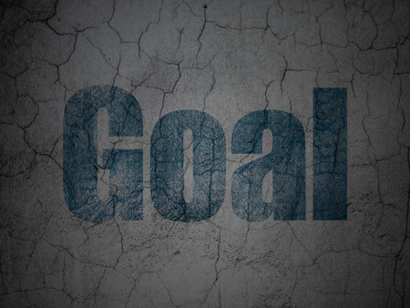Marketing concept: Blue Goal on grunge textured concrete wall background, 3d renderの写真素材