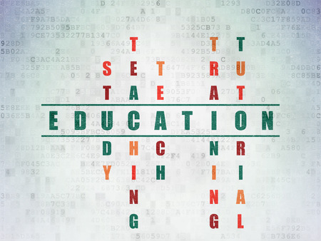 Education concept: Painted green word Education in solving Crossword Puzzle on Digital Paper background, 3d renderの写真素材
