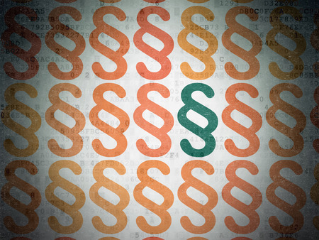 Law concept: rows of Painted  paragraph icons around green paragraph icon on Digital Paper background, 3d renderの写真素材