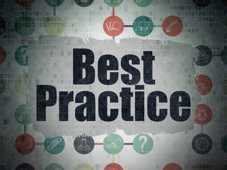 Education concept: Painted black text Best Practice on Digital Paper background with  Scheme Of Hand Drawn Education Icons, 3d renderの写真素材