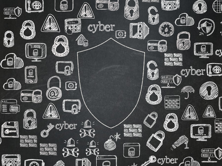 Security concept: Chalk White Shield icon on School Board background with  Hand Drawn Security Icons, 3d renderの写真素材
