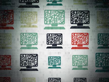 Education concept: Painted multicolor Computer Pc icons on Digital Paper background