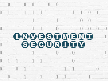 Privacy concept: Painted blue text Investment Security on White Brick wall background with Binary Code, 3d renderの写真素材